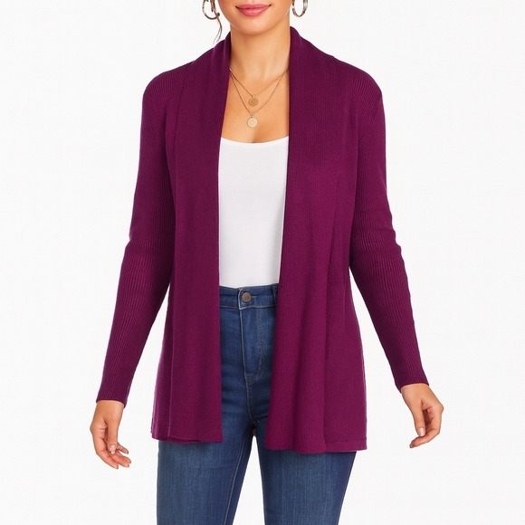 By Design Purple Lace Back Open Front Cardigan Sweater Women's Small - Picture 1 of 9